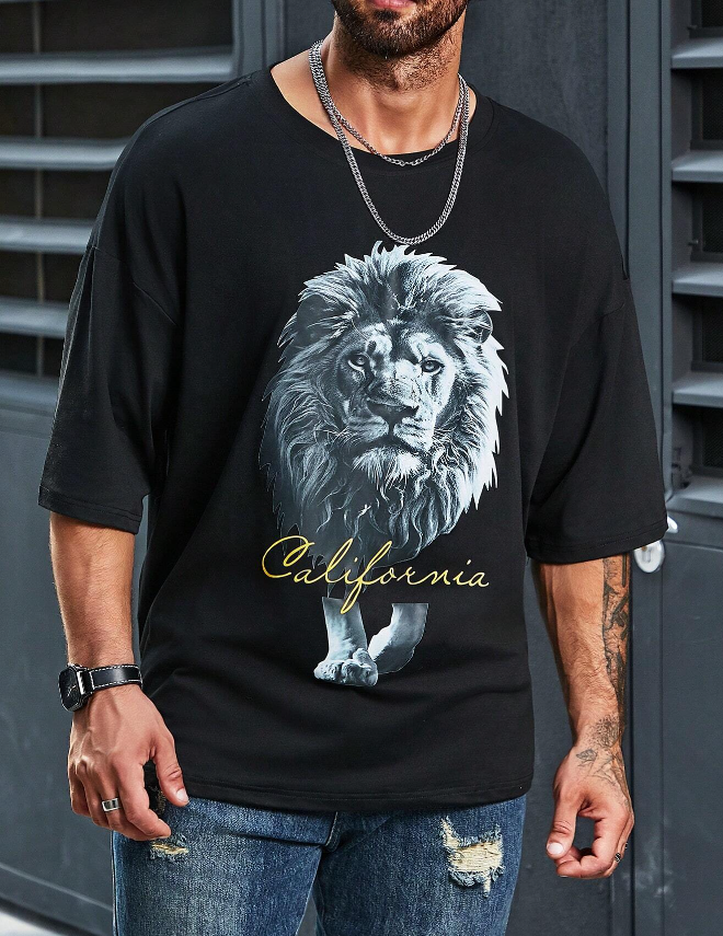 Camiseta Oversize Hombre – Estampado León California - Talla 4XL-6