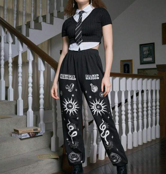 Pantalones Jogger con Estampado de Sol, Serpiente y Letras-5