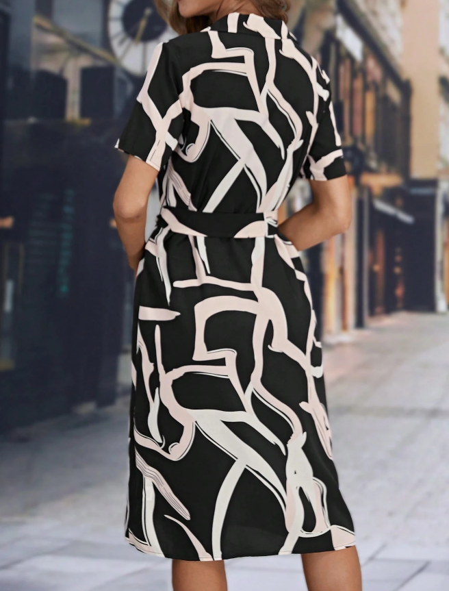 Vestido Camisero con Estampado Integral y Cinturón - Talla XL-2