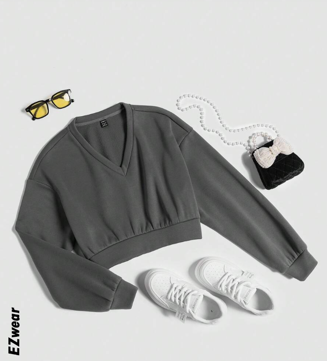 🧥 Chaleco Crop Casual – Cuello en V y Manga Larga - Talla L-3