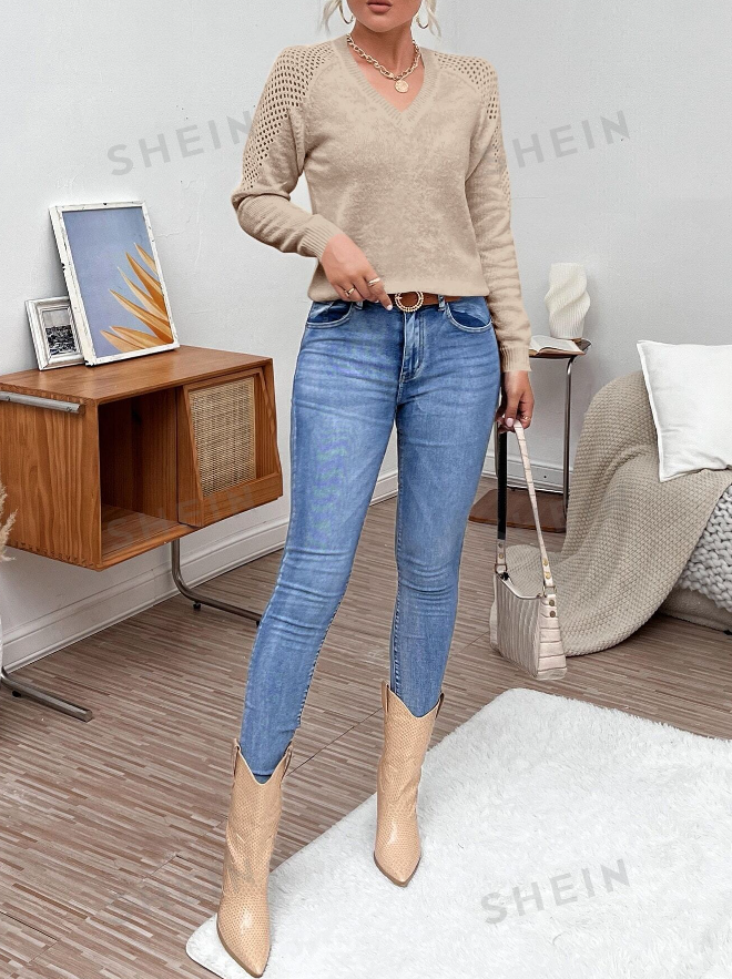 🤎 Jersey de Punto de Malla con Manga Raglán - Talla L-4