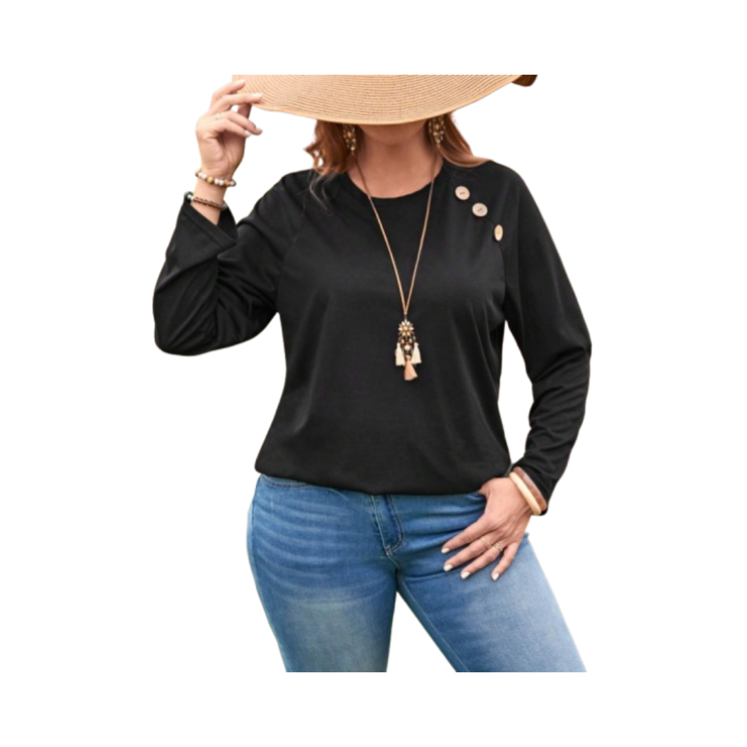 🖤 Camiseta con Diseño de Botón y Manga Raglán - Talla 1XL-0