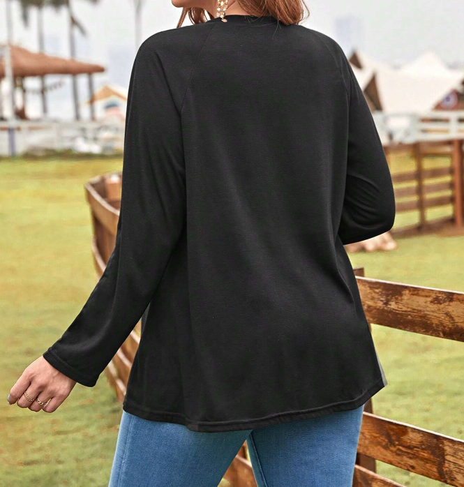 🖤 Camiseta con Diseño de Botón y Manga Raglán - Talla 1XL-1