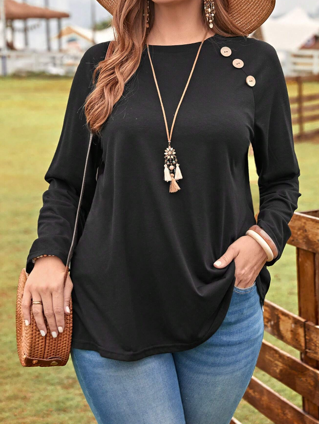 🖤 Camiseta con Diseño de Botón y Manga Raglán - Talla 1XL-4