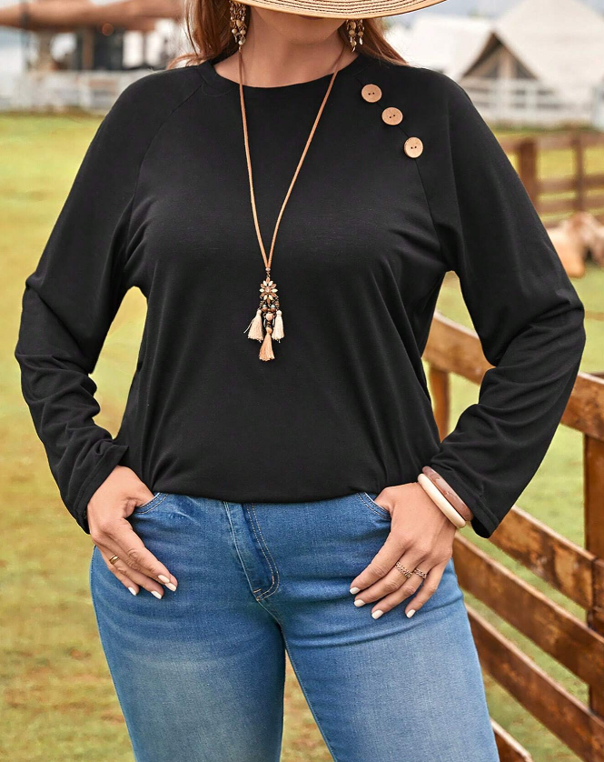 🖤 Camiseta con Diseño de Botón y Manga Raglán - Talla 1XL-5