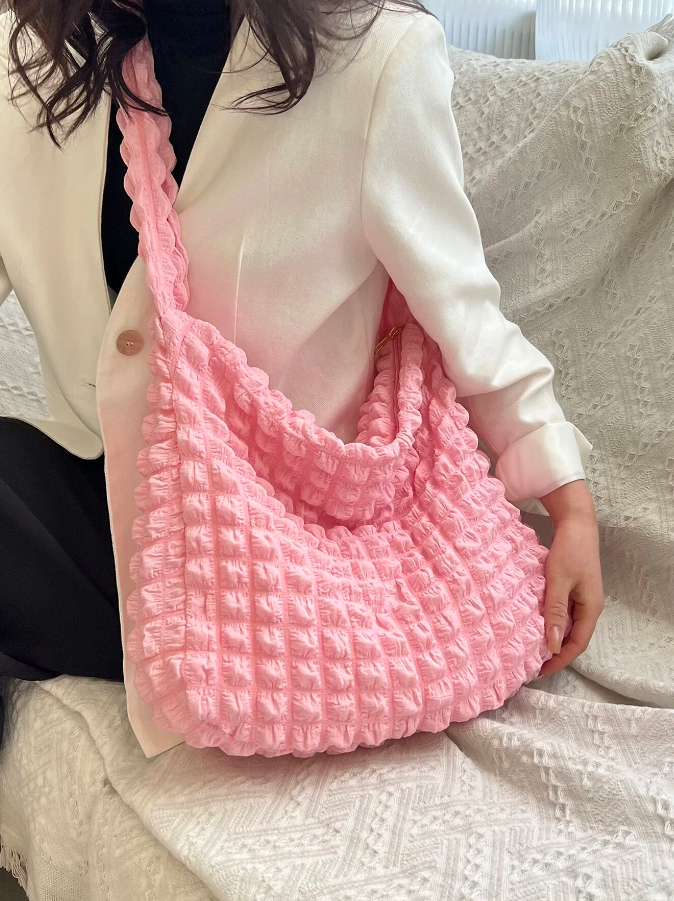 Bolso de Tela Cuadriculada - Lila y Rosa-4