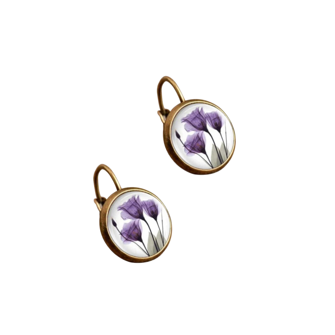 Pendientes con Detalles Florales en Aleación de Cobre-0
