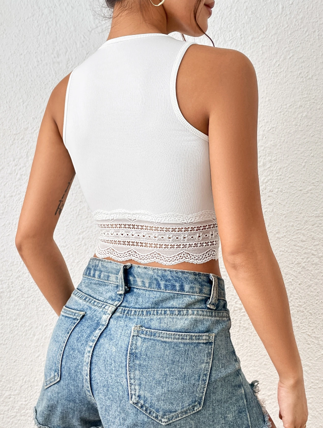  Top Tank Crop con Encaje en Contraste - Talla L-3