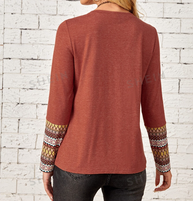 🧡 Camiseta con Estampado Geométrico - Talla M-2