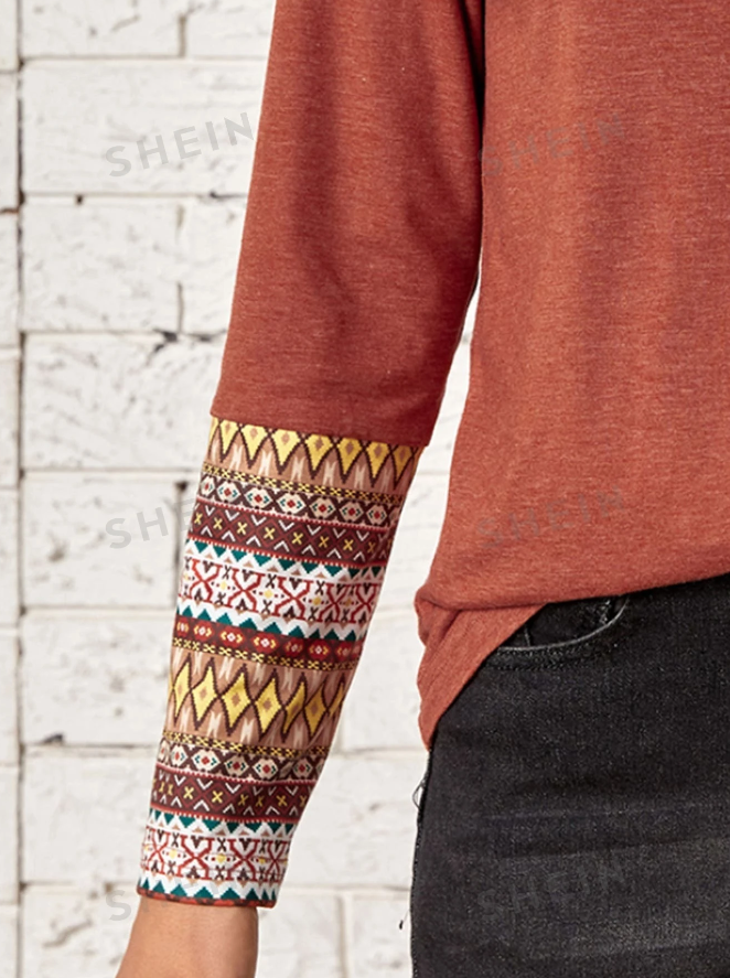 🧡 Camiseta con Estampado Geométrico - Talla M-6