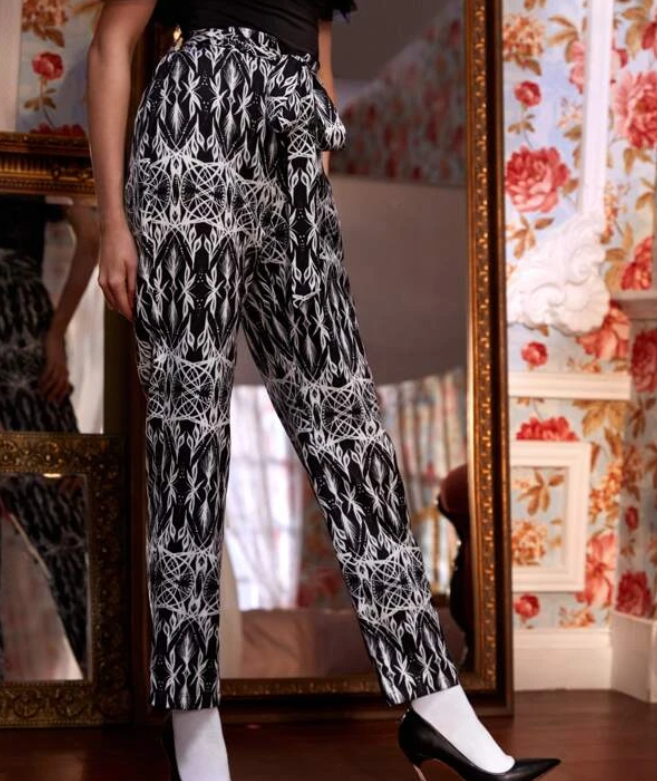 Pantalón Estampado de Cintura Alta con Lazo-5