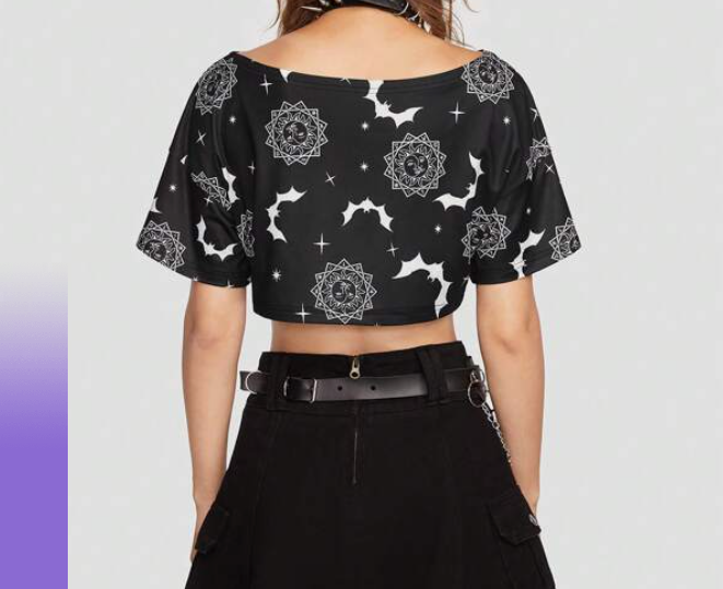 Top Crop con Estampado Integral - Negro-2