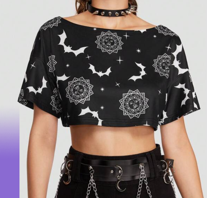 Top Crop con Estampado Integral - Negro-3