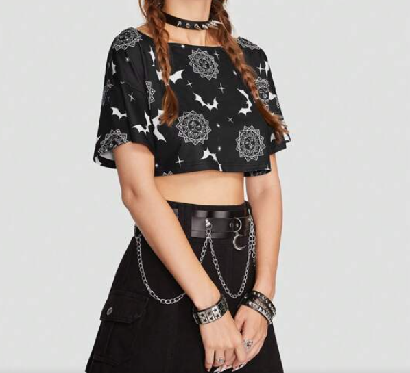 Top Crop con Estampado Integral - Negro-4