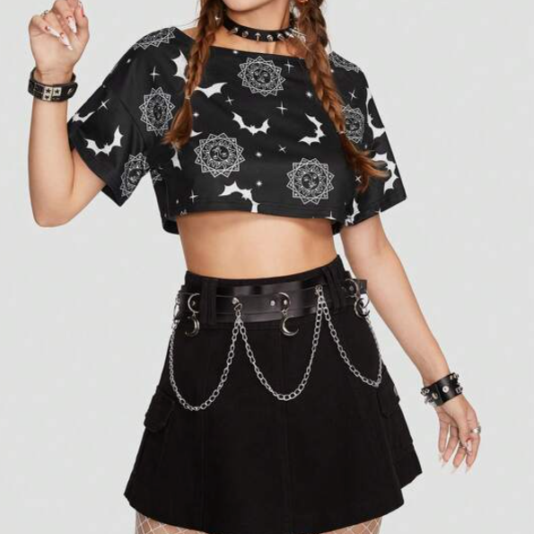 Top Crop con Estampado Integral - Negro-5