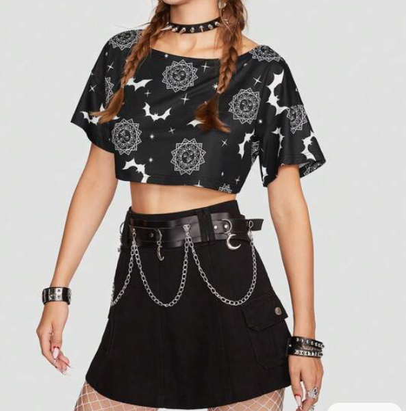 Top Crop con Estampado Integral - Negro-6