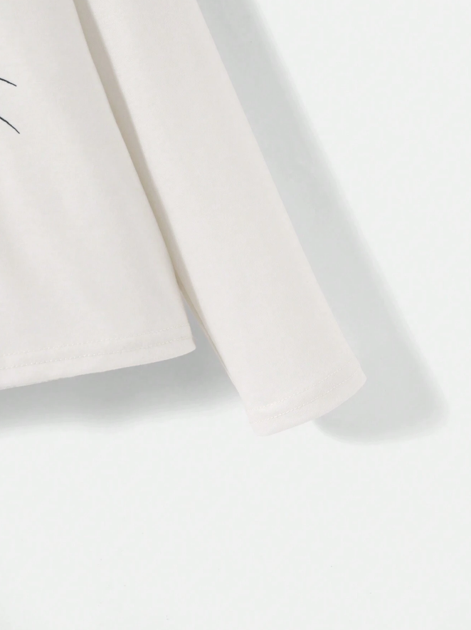 🐱 Polera Manga Larga Estampado Gatito - Blanco - Talla 6 años-2