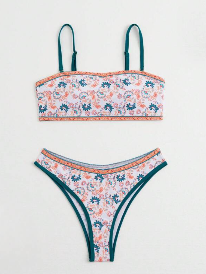 Bikini Floral de Tirantes Finos - Estilo Bohemio - Talla XL-3