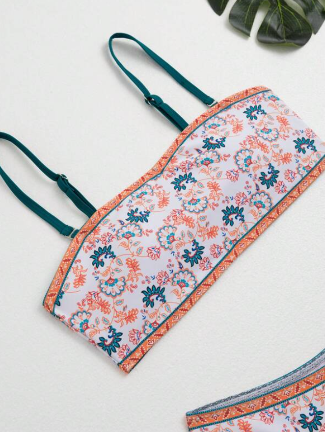 Bikini Floral de Tirantes Finos - Estilo Bohemio - Talla XL-4
