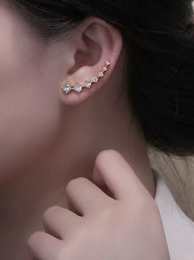 ✨ Ear Climbers Plateados – Brillo Diario-4