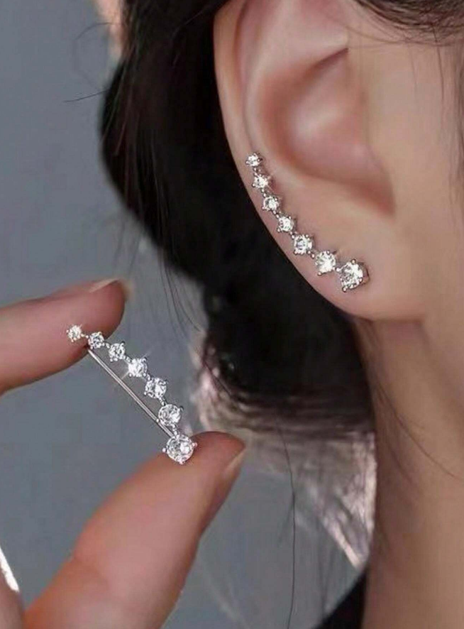✨ Ear Climbers Plateados – Brillo Diario-5