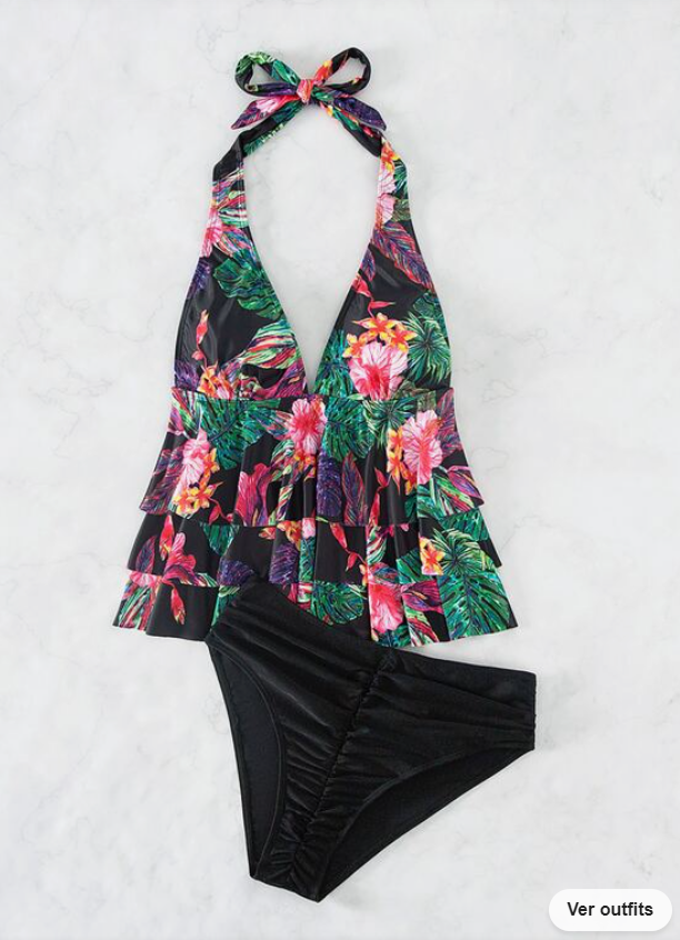 Bikini Halter con Estampado Tropical y Volantes ✨- Talla S-4