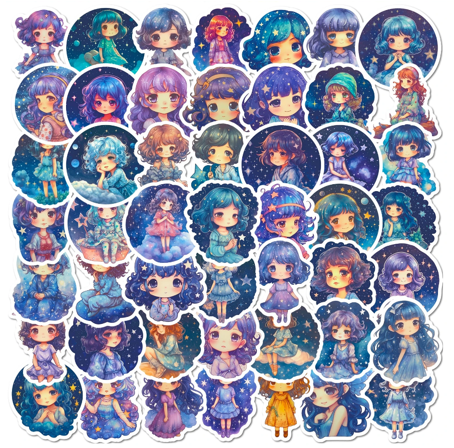💙 Stickers Muñecas Celestiales – Pack de 10 Unidades & Estilo Fantasía-6