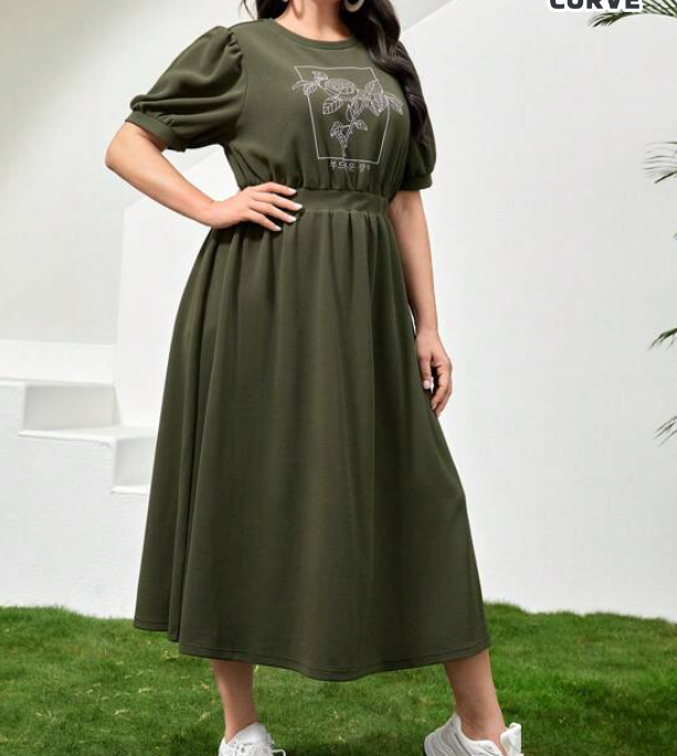 Vestido Midi Casual con Estampado Floral - Verde Militar-2