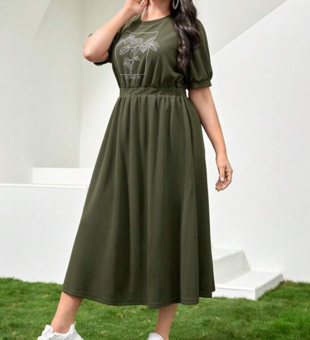 Vestido Midi Casual con Estampado Floral - Verde Militar-5