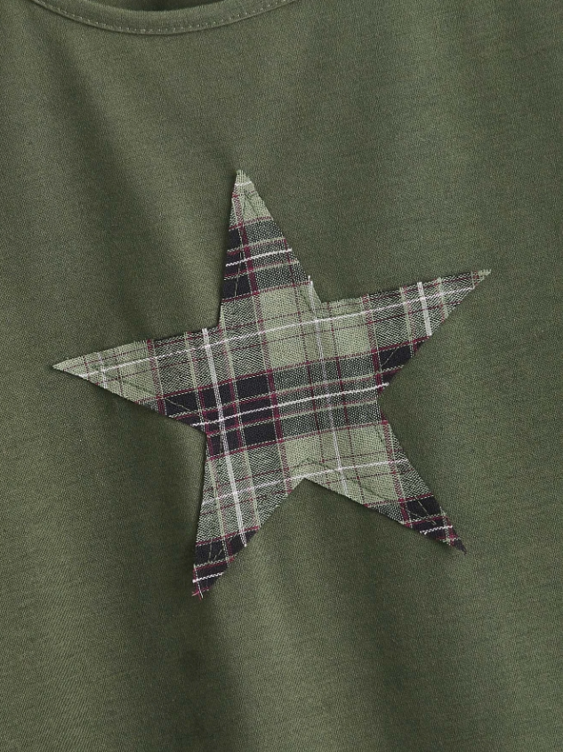 Camiseta con Estampado Geométrico y A Cuadros - Verde Militar-4