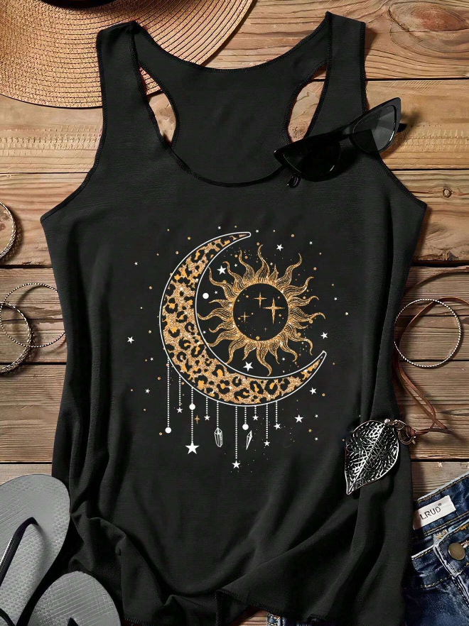  Top de Tirantes con Estampado Metálico de Luna, Sol y Estrellas - Talla XL-4