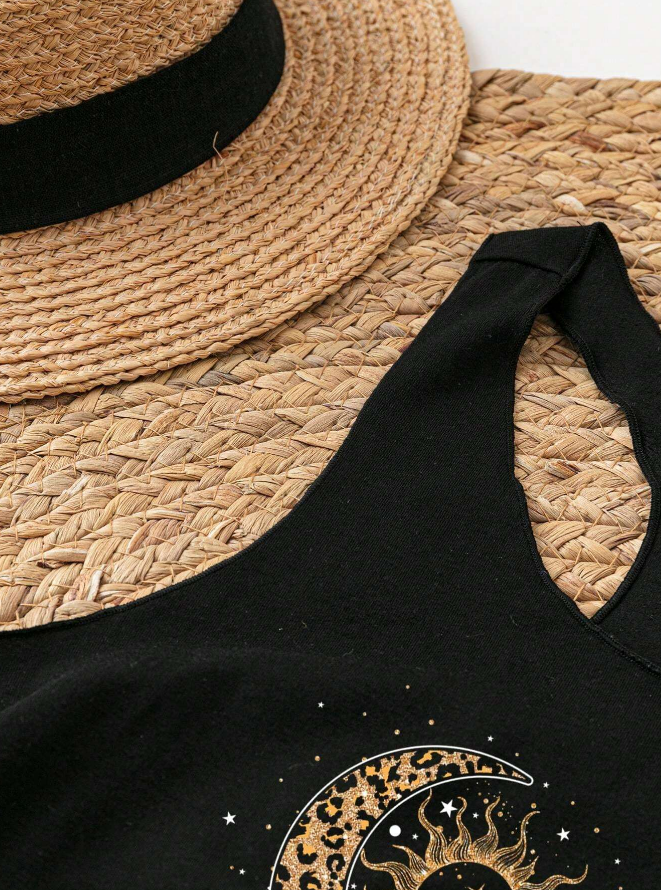  Top de Tirantes con Estampado Metálico de Luna, Sol y Estrellas - Talla XL-5