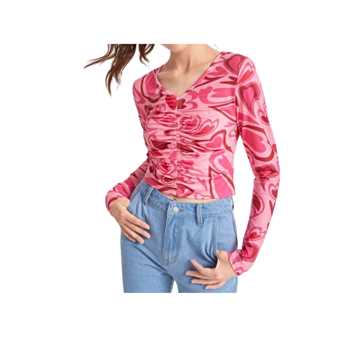 Top de Manga Larga con Estampado de Corazones-0