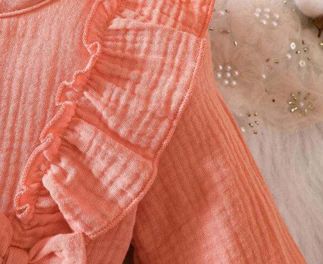 Vestido A-Line Naranja para Niñas con Volantes-3