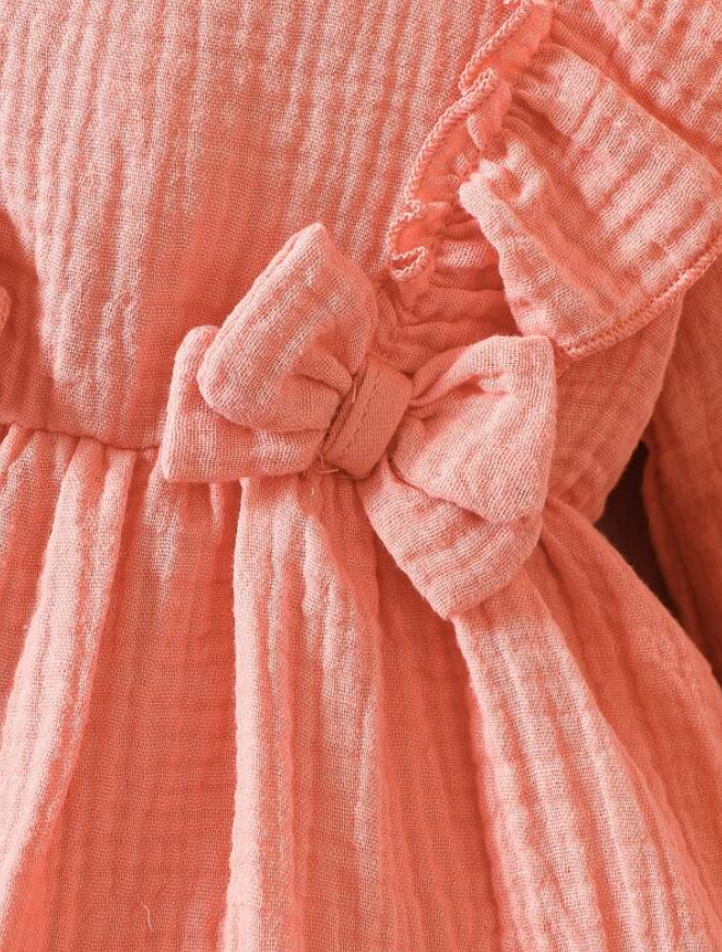 Vestido A-Line Naranja para Niñas con Volantes-6