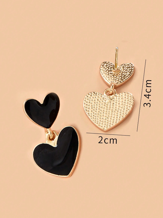  Pendientes Doble Corazón – Negro & Dorado-3