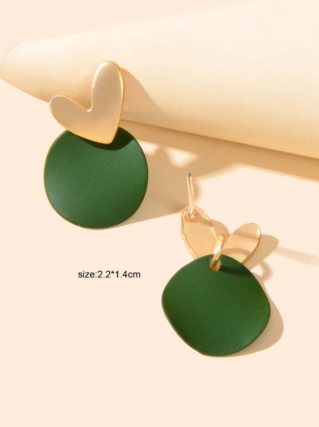 Pendientes Modernos – Corazón Dorado y Disco-2