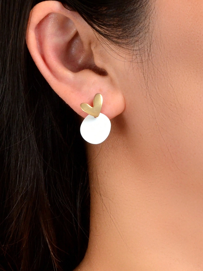 Pendientes Modernos – Corazón Dorado y Disco-3
