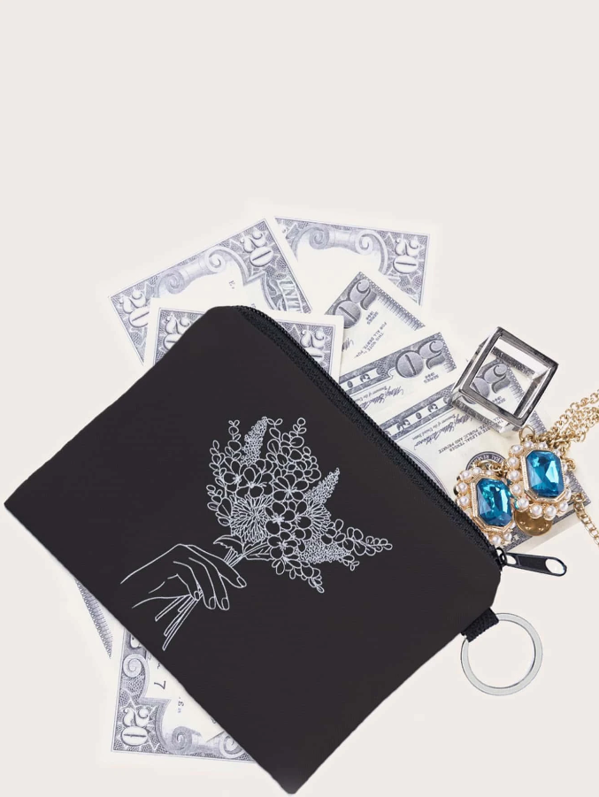 Monedero Estampado Floral - Blanco y Negro-4
