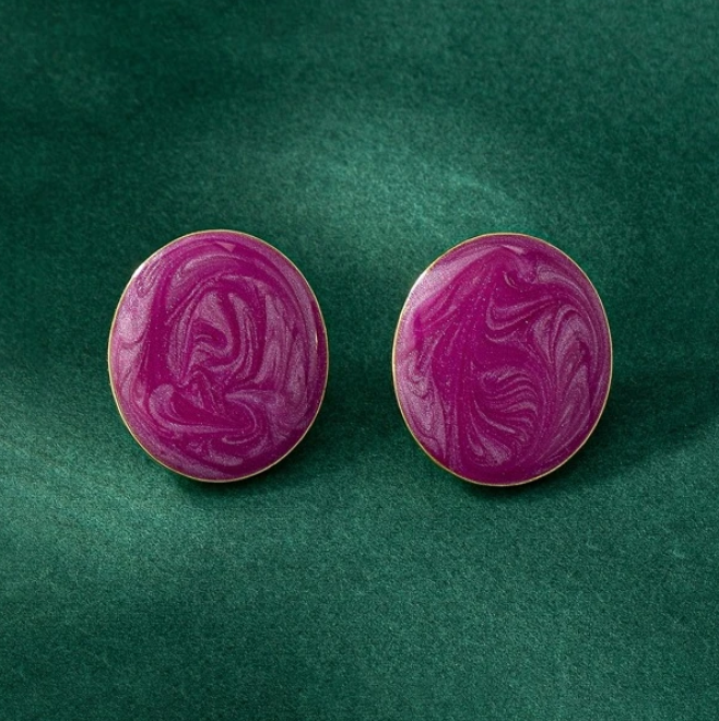Pendientes Vintage con Esmalte de Imitación en Color Púrpura-4