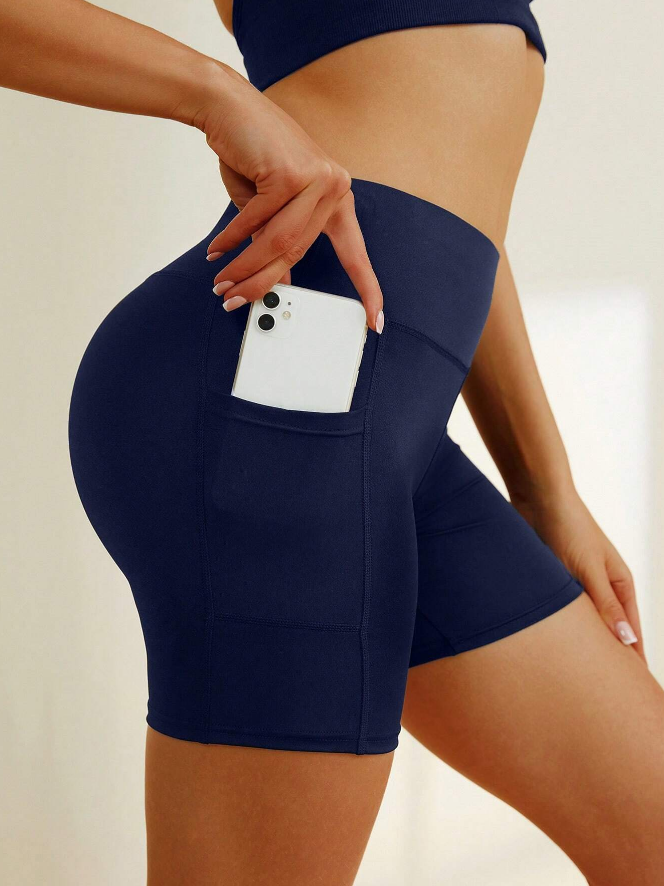 Pantalones Cortos de Yoga de Cintura Alta con Control de Abdomen y Bolsillos - Talla XL-2