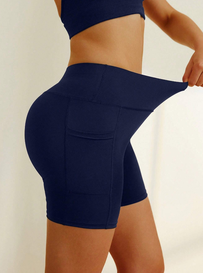 Pantalones Cortos de Yoga de Cintura Alta con Control de Abdomen y Bolsillos - Talla XL-4