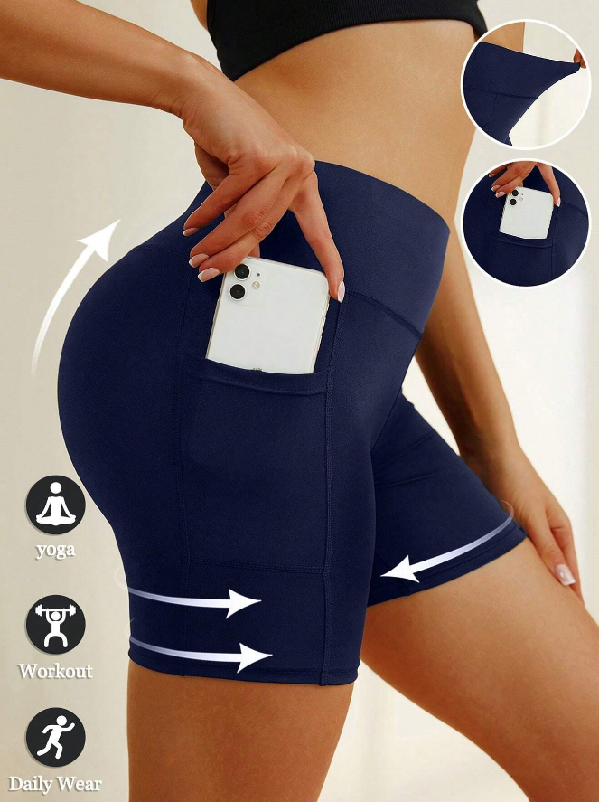 Pantalones Cortos de Yoga de Cintura Alta con Control de Abdomen y Bolsillos - Talla XL-6