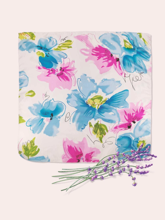 Pañuelo Floral con Estampado Multicolor - Celeste-4