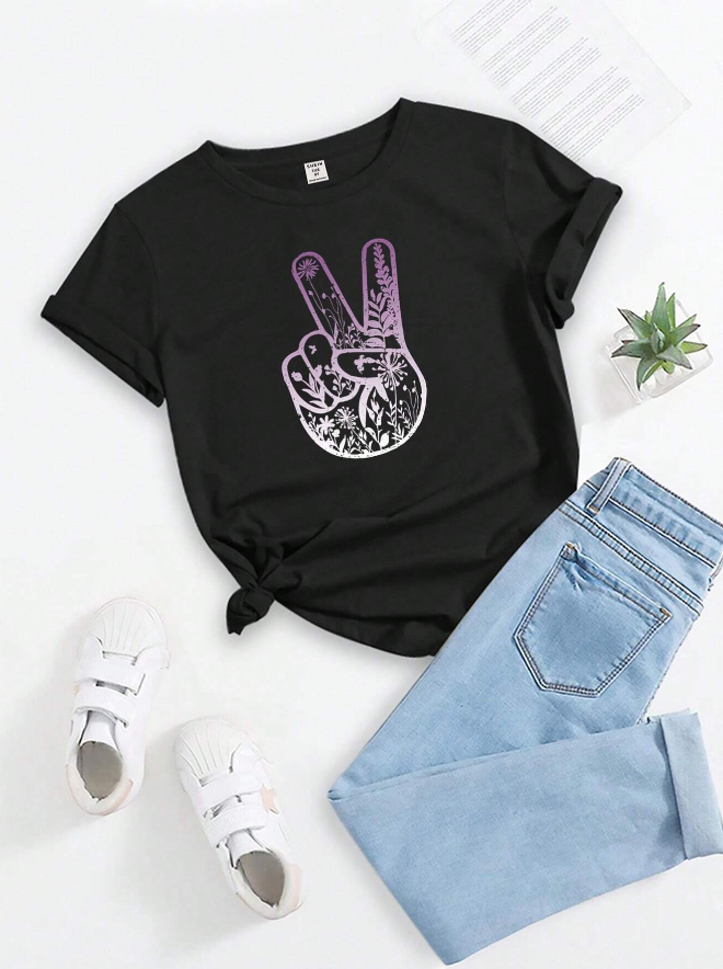 ✌️ Polera Negra con Estampado Peace Sign - Talla 10 años-2