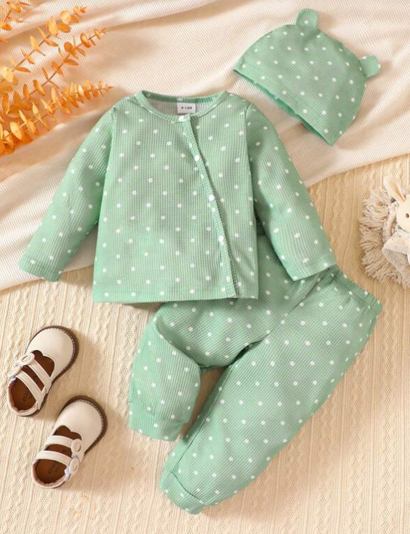 Conjunto Verde de Lunares para Bebé-4