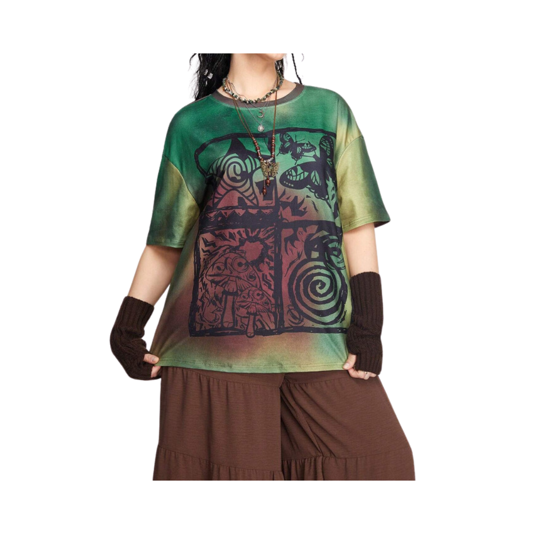 Camiseta Tie-Dye con Estampado de Mariposa - Multicolor-0