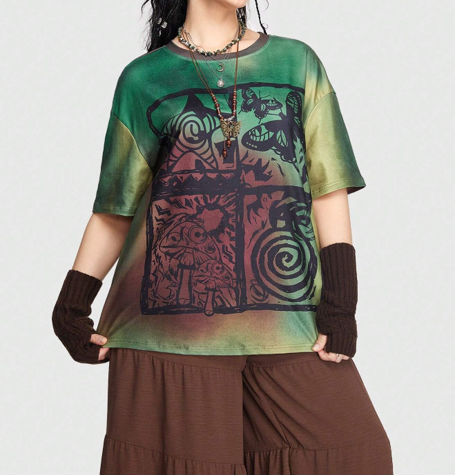 Camiseta Tie-Dye con Estampado de Mariposa - Multicolor-1