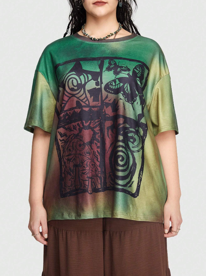 Camiseta Tie-Dye con Estampado de Mariposa - Multicolor-4