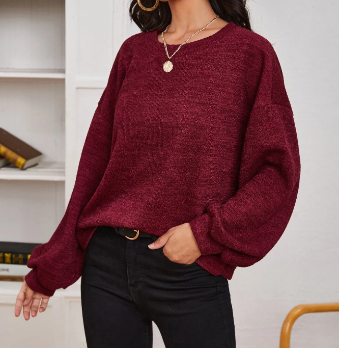 Suéter Casual en Burdeos con Cuello Redondo-5